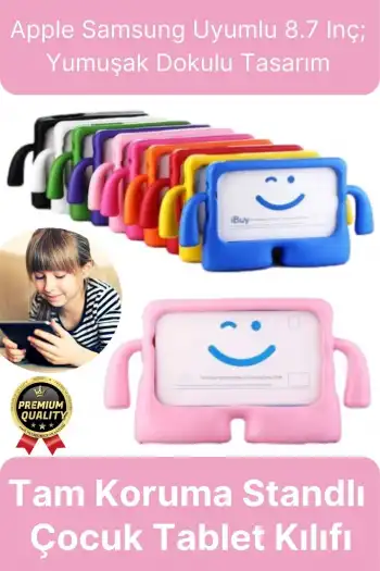Kids Tutacaklı Apple Samsung Uyumlu 8.7 Inç Eğlenceli Karakterli Standlı Çocuk Tablet Kılıfı