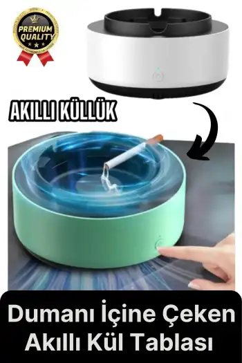 Premium Pratik Dekoratif Pilli Yıkanır Kötü Koku Engelleyen Dumanı İçine Çeken Akıllı Kül Tablası