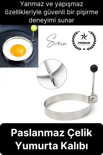 Premium Yanmaz Yapışmaz Paslanmaz Metal Yuvarlak Omlet Krep Kalıbı Tava Sahanda Yumurta Pankek