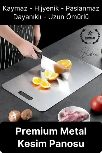 Deluxe Paslanmaz Çelik Et Meyve Kesme Tahtası Hijyenik Mutfak Gereci Antibakteriyel Kaymaz Şık