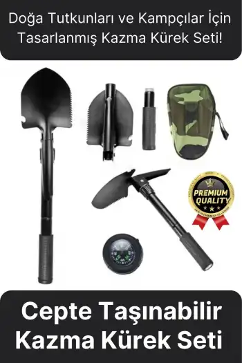 Çok Fonksiyonlu Portatif Katlanır Cepte Taşıma Çantalı Pusulalı Askeri Kamp Deprem Kazma Kürek Seti
