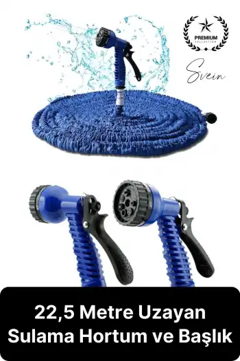 7 Kademeli Tabancalı Uzayabilen Esnek 22.5 Metre Sihirli Bahçe Sulama Başlık Araç Yıkama Hortumu