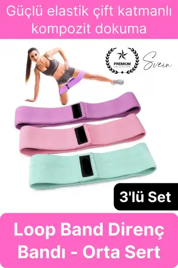 Premium Loop Band Direnç Bandı Orta Sert Spor Egzersiz Aerobik Pilates Squat Lastiği Fitness Yoga