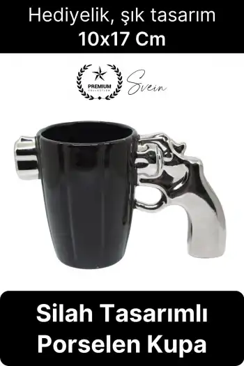 Uzun Ömürlü Porselen Silahlı Kupa Bardak Dekoratif Hediyelik İçecek Su Kahve Obje Göz Alıcı