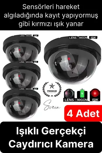 4 Ad. Caydırıcı Dome Güvenlik Kamerası Led Işıklı Hırsız Sensörlü Apartman Yazlık Maket Ev
