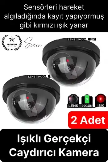 2 Ad. Caydırıcı Dome Güvenlik Kamerası Led Işıklı Hırsız Sensörlü Apartman Yazlık Maket Ev