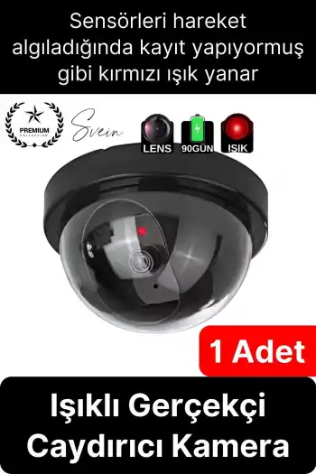 1 Ad. Caydırıcı Dome Güvenlik Kamerası Led Işıklı Hırsız Kovalayan Sensörlü Apartman Yazlık Maket Ev