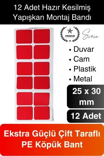 12li Ekstra Güçlü Dayanıklı Çift Taraflı Hazır Kesilmiş Köpük Montaj Bandı Yapıştırma Ev Ofis