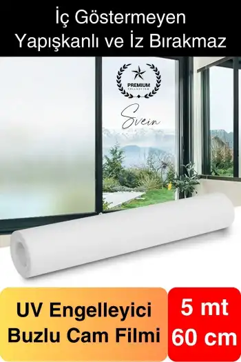 5 Metre x 60 cm Uv Engelleyici Buzlu Cam Filmi İç Göstermeyen Güneş Engelleyen Yapışkan Banyo Ofis