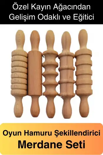Oyun Hamur Açma Ahşap Merdane Seti Şekillendirme Geleneksel Oklava Rulo Çocuk Eğlence El Beceri