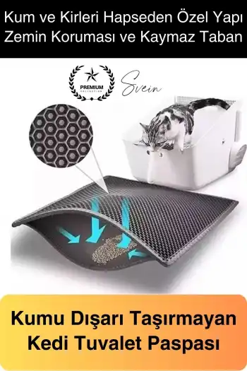 Elekli Kedi Paspası Tuvalet Önü Kumu Evcil Hayvan Sert Plastik Toz Kir Tutucu Yıkanabilir 40x60 cm