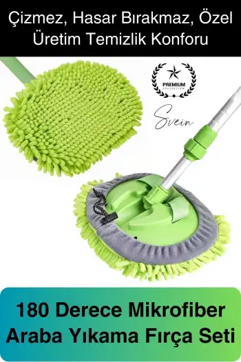 Premium Mikrofiber Araba Yıkama Fırçası Mop Paspas Temizleme Uzun Saplı Detaylı Çiziksiz Uzayabilen