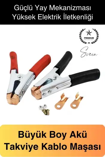 Bakır Uçlu Büyük Boy Artı Eksi Akü Pensesi 1. Kalite Kaynak Takviye Akü Bağlantı Kırmızı siyah