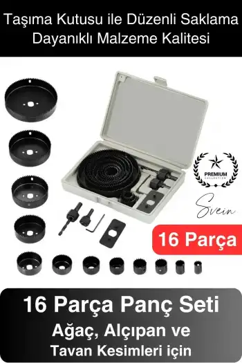 16 Parça Panç Seti Ağaç Kesme Testere Matkap Ucu Takımı Alçıpan Tavan Kartonpiyer Alyan Anahtar