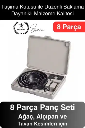 8 Parça Panç Seti Ağaç Kesme Testere Matkap Ucu Takımı Alçıpan Tavan Kartonpiyer Alyan Anahtar