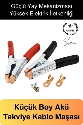 Bakır Uçlu Küçük Boy Artı Eksi Akü Pensesi 1. Kalite Kaynak Takviye Akü Bağlantı Kırmızı Siyah