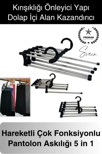 Pantolon Askısı 5 in 1 Hareketli Dolap İçi Şal Kravat Düzenleyici Katmanlı Organizer Askılığı