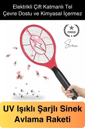 Şarjlı Elektrikli Sivrisinek Öldürücü Sinek Raketi UV Işıklı Haşere Böcek Öldüren Sineklik Aleti