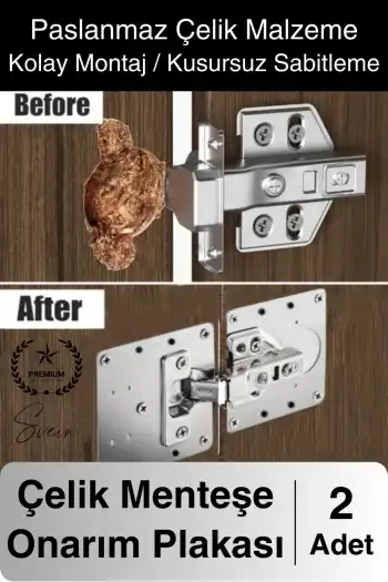 Paslanmaz Çelik Menteşe Onarım Plakası Hasarlı Mutfak Dolabı Kapı Tamir Sacı Yaprak Çanak Onarım