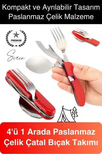 4ü 1 Arada Paslanmaz Çelik Kamp Çatal Bıçak Takımı Seyahat ve Hayatta Kalma Ekipmanı Kumanya Kiti