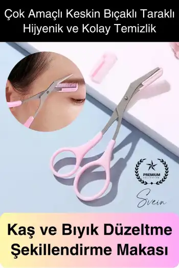 Premium Kadın Kaş Kesme Makası Düzeltici Epilasyon Bakım Taraklı Kolay Şekillendirici Şık Görünüm