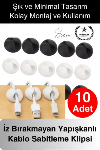 10lu İz Bırakmaz Siyah Beyaz Kablo Sabitleme Klipsi Çalışma Masası Düzenleyici Ev Oda Ofis Pratik