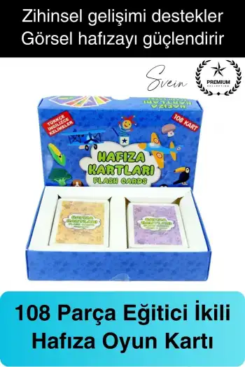 İkili Hafıza Kartları Çocuk Eğitici Eşleştirme Oyun Seti Zeka Gelişim Algı Dikkat Oyunu 108 Kart