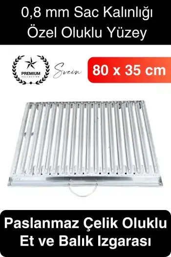 Premium 80 x 35 cm Paslanmaz Çelik 0,8 Kalın Oluklu Izgara Mangal Piknik Kamp Et Balık Kebap Pişirme