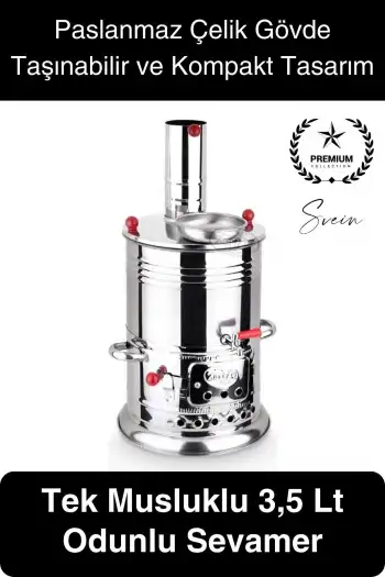 Premium Tek Musluklu 3.5 lt Kömürlü Kamp Piknik İçin Çok Amaçlı Odunlu Çay Semaveri Paslanmaz Çelik