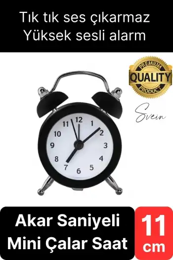 Sessiz Çalışan Yüksek Sesli Alarmlı Retro Tasarım Analog Masaüstü Çanlı Mini Çalar Saat Başucu 11 cm