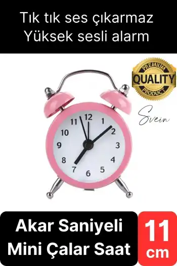 Sessiz Çalışan Yüksek Sesli Alarmlı Retro Tasarım Analog Masaüstü Çanlı Mini Çalar Saat Başucu 11 cm