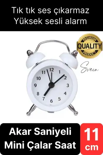 Sessiz Çalışan Yüksek Sesli Alarmlı Retro Tasarım Analog Masaüstü Çanlı Mini Çalar Saat Başucu 11 cm