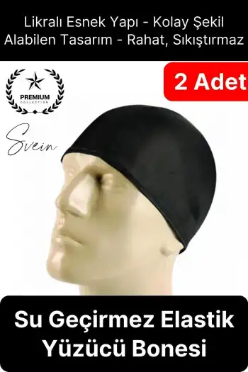 2li Her Saça Uygun Su Geçirmez Bez Bone Likralı Yüzücü Deniz Havuz Elastik Unisex Kulak Korumalı