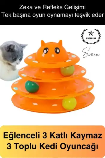 3 Katlı 3 Toplu Kedi Oyuncağı Yuvarlak Eğlence Dönen Hareketli ABS Plastik Çıngıraklı Zeka Gelişim