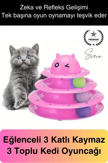 3 Katlı 3 Toplu Kedi Oyuncağı Yuvarlak Eğlence Dönen Hareketli ABS Plastik Çıngıraklı Zeka Gelişim