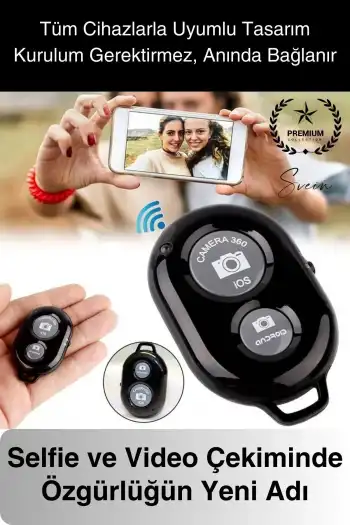 Bluetooth Kablosuz Uzaktan Kumanda İOS Android Uyumlu Selfie Fotoğraf Video Çekme Remote Shutter