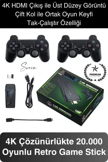 20000 Oyunlu 4K Tak Çalıştır 2.4g Uyumlu HDMI Kablosuz Çift Kol Konsol Game Stick Retro Atari