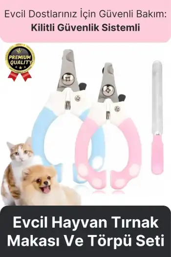 Premium Çelik Uçlu Güvenlik Kelepçeli Kilitli Kedi Köpek Evcil Hayvan Tırnak Makası Ve Törpü Seti