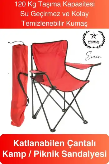 120 Kg Kapasiteli Su Geçirmez Kolay Silinebilir Katlanabilen Çantalı Askılı Kamp Piknik Sandalyesi