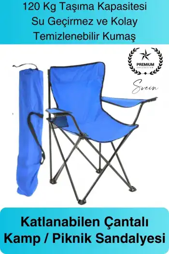 120 Kg Kapasiteli Su Geçirmez Kolay Silinebilir Katlanabilen Çantalı Askılı Kamp Piknik Sandalyesi