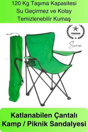 120 Kg Kapasiteli Su Geçirmez Kolay Silinebilir Katlanabilen Çantalı Askılı Kamp Piknik Sandalyesi