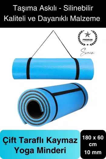 Premium 180 cm Çift Taraflı Kaymaz Yoga Meditasyon Minderi Taşıma Askılı Rahat Su Geçirmez Mat