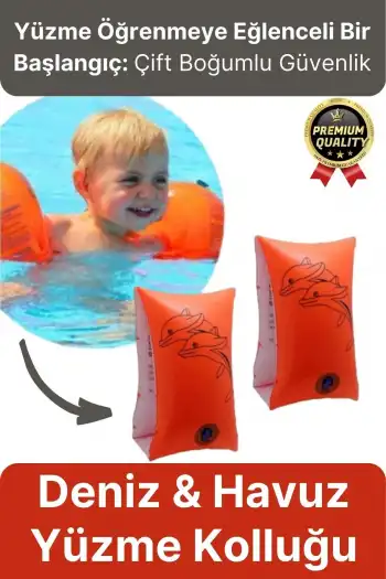 Başlangıç Seviye Çift Boğumlu Baskılı 3-6 Yaş Çocuk Deniz Havuz Yüzme Öğrenme Şişme Kolluğu Turuncu