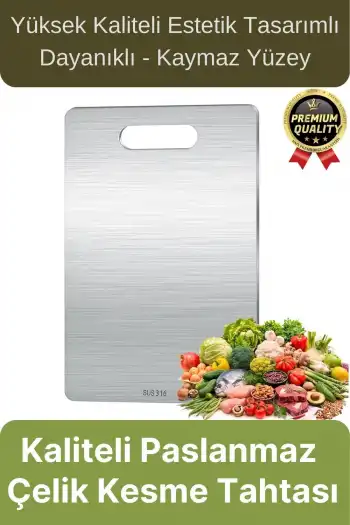 Çok Amaçlı Dayanıklı Kaymaz Yüzey Paslanmaz Çelik Mutfak Sebze Meyve Et Doğrama Lüks Kesme Tahtası