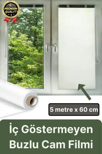 UV Engelleyici İçeriyi Göstermeyen Yapışkan İz Bırakmaz Ofis Ev Buzlu Cam Filmi 5 mt x 60 cm