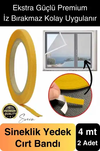 4 mt Güçlü Premium Sineklik Yedek Cırt Bant Pencere Kapı Yapışkanlı Tül Sinek Perdesi Bandı 2 Adet