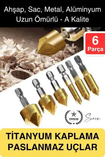 Premium Titanyum Kaplama 6lı Kırılmaz Uçlu Paslanmaz Ahşap Sac Metal Havşa Açma Matkap Uç Seti