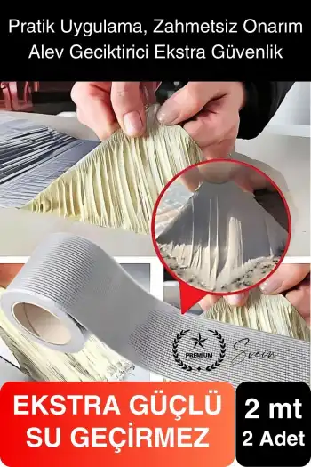 Ekstra Güçlü 2 mt Dış Cephe Su Geçirmez Sakız Bant Sızıntı Çamur Bandı Sızdırmaz 2 Adet
