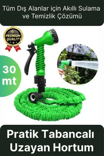 Çok Amaçlı Kırılmaz Dolaşmaz 7 Fonksiyonlu Bahçe Sulama Araç Yıkama Tabancalı Uzayan Hortum 30 Mt