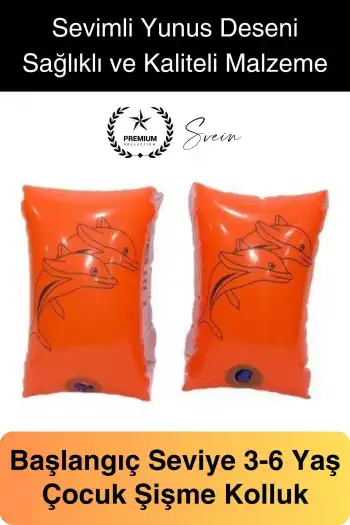 Yunus Desenli Güvenli 3-6 Yaş Çocuklar İçin Yüzme Kolluk Deniz Havuz Şişme Kolluğu Yüzücü Hava Odalı